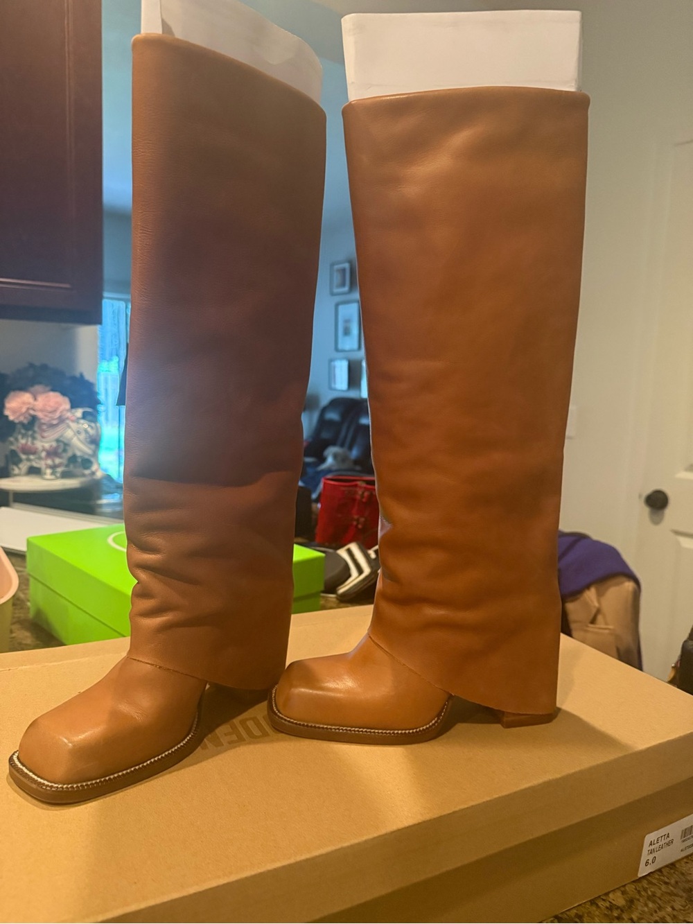 Steve Madden Tall Cognac Leather Block Heel Boots size 6 - Picture 3 of 5
